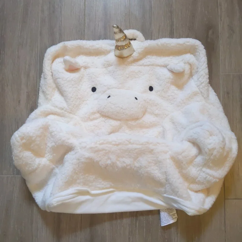 Pottery Barn Kids Plush Unicorn Hooded Throw in Cream and Gold